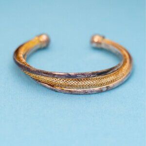 7 inch, Vintage Gold Tone Center Band Unique Patina Cuff Bracelet - N35